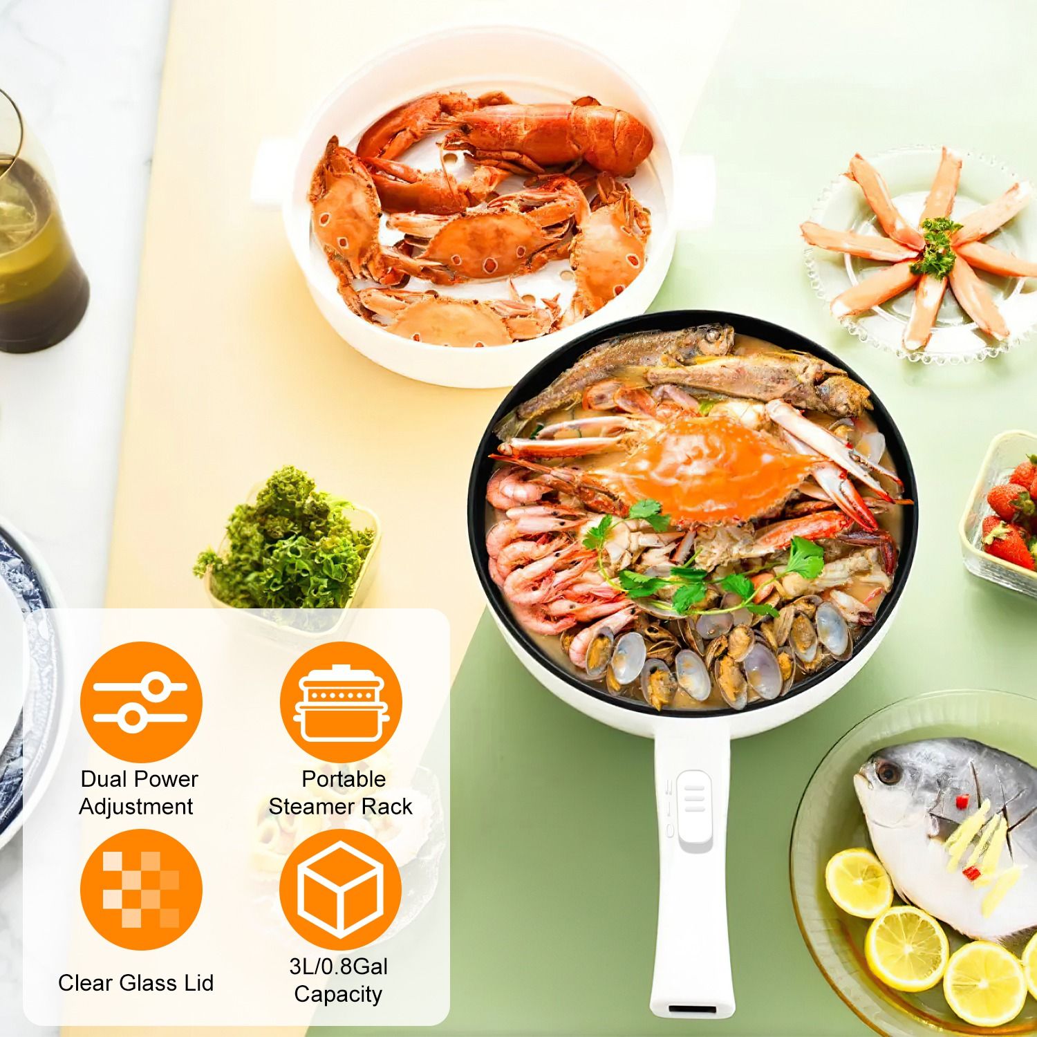 Hot Pot Portable Dual - Elektrischer Hot-Pot, Antihaft-Bratpfanne, tragbarer Schnell-Nudelkocher mit