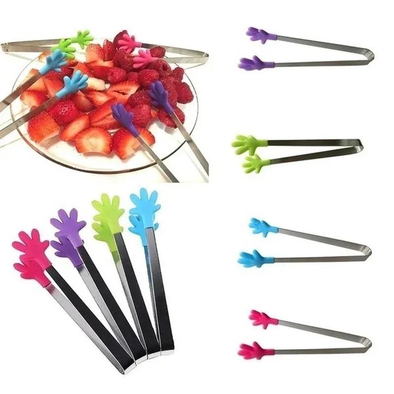 Home Cooking Supplies - 2026 Bunte Palm-Silikon-Mini-Handzangen mit Edelstahlgriff –